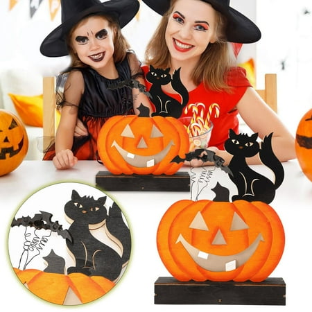 

Party Glowing Wooden Pumpkin Cat Prop For Christmas Ornament