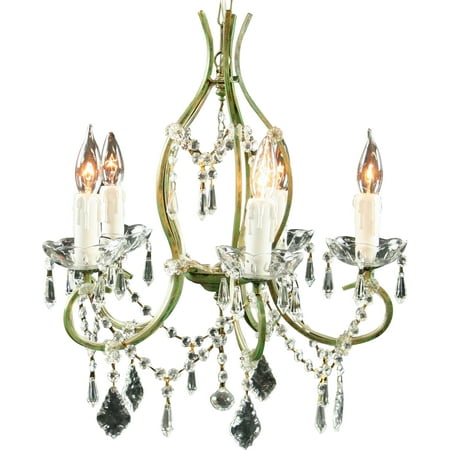 

New Rococo 5-Arm Chandelier Glass Swags/Pendants Antique Green Finish