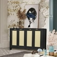 thumbnail image 3 of Rattan Sideboard Buffet Credenza Cabinet - Large Farmhouse Kitchen Coffee Bar Cabinet with 4 Rattan Door Storage for Entryway Living Room, 55" x 15" x 31.5" (Black), 3 of 8