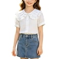thumbnail image 2 of Odeerbi Camisa de Vestido de Algodón de Las Niñas Flor Bordado de Manga Corta Uniforme de La Escuela Con Bolsillo, 2 of 9