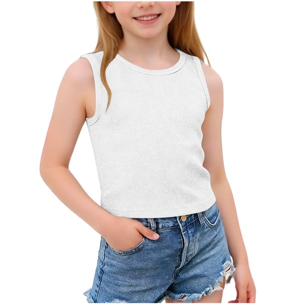 Camiseta de tirantes de cuello redondo para niños, primavera y verano, color liso, mangas abullonadas, manga corta, cuello redondo, camiseta para niños, camiseta de poliéster para niños.