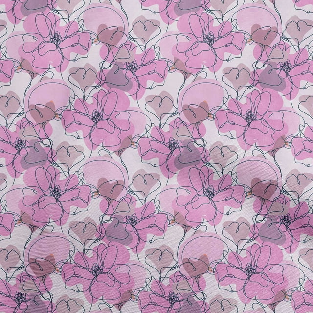 oneOone Cotton Cambric Pink Fabric Abstract Line Drawing Floral Craft Projects Decor Fabric Printed By The Yard 42 Inch Wide