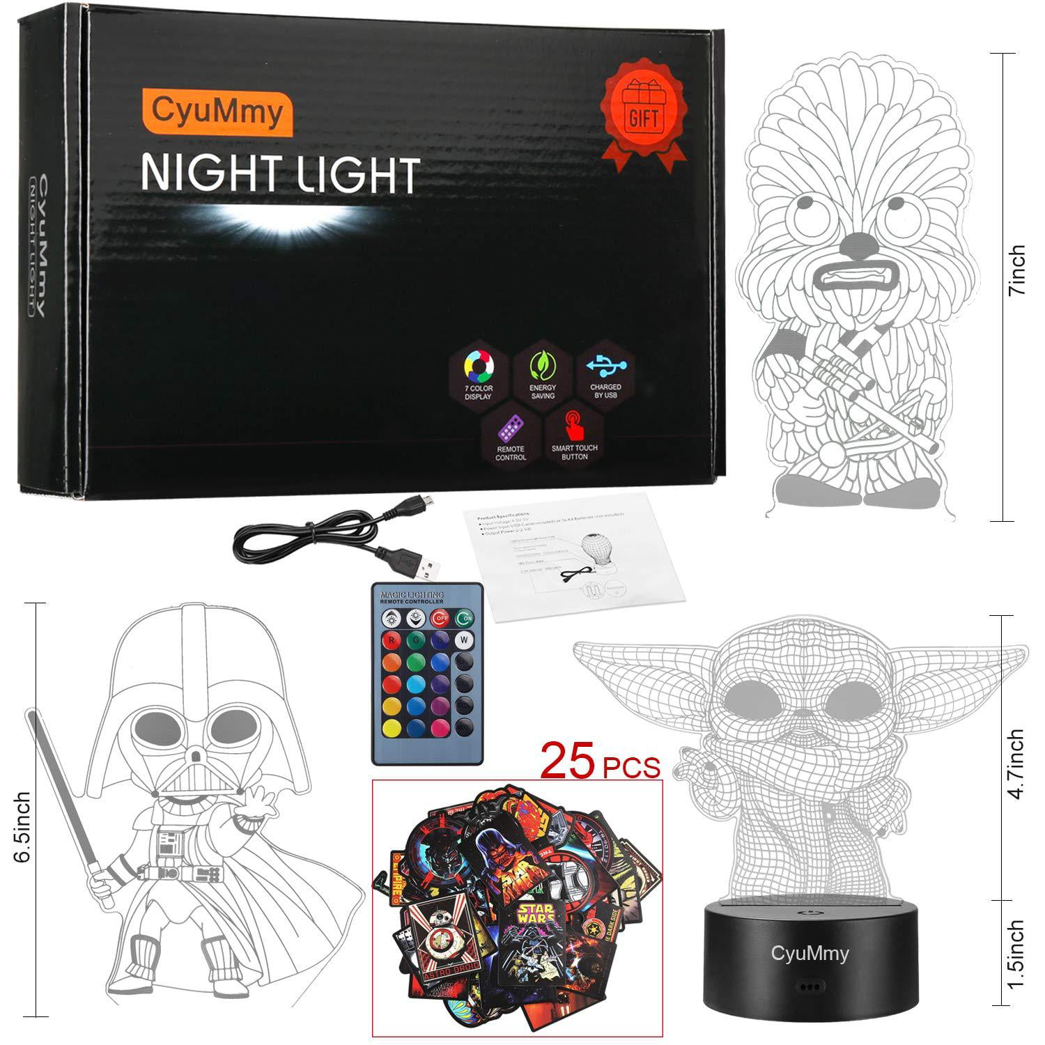 3D Illusion Star Wars Night Light for Kids, 3 Pattern and 16 Color Change  Decor Lamp - Star Wars Toys and Gifts for Boys Girls and Any Star Wars Fans