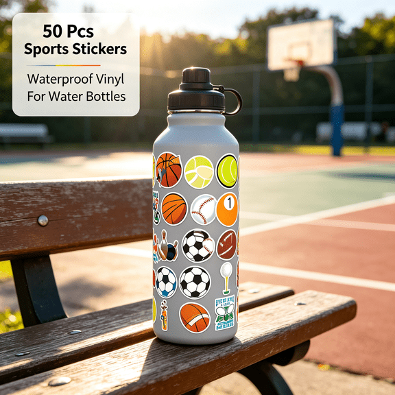 CCOCC Water Bottle Stickers, 50Pcs Waterproof Vinyl Stickers for Water Bottles, Wall, Scrapbooking, Laptop, Sports Theme Basketball, Baseball, Football, Volleyball, Soccer for Teens