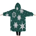 thumbnail image 2 of Oversized Wearable Blanket Hoodie,Green Christmas Snowflake Pattern Sherpa Blanket Hoodie with Super Pockets,Super Warm Fuzzy Pullover for Women & Men, 2 of 6