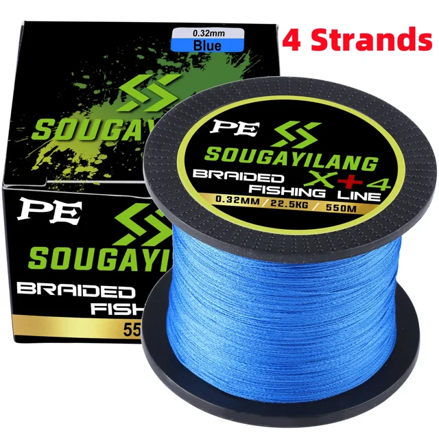 12 Strands/8 Strands/4 Strands Fishing Line 550M 350M 150M Multifilament PE Braided Fishing Line Saltwater 4 strand Blue 550M 0.14MM 28.4LB