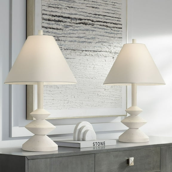 360 Lighting Ashely 24 1/2" High Mid Century Modern Accent Table Lamps Set of 2 White Finish Living Room Bedroom Bedside