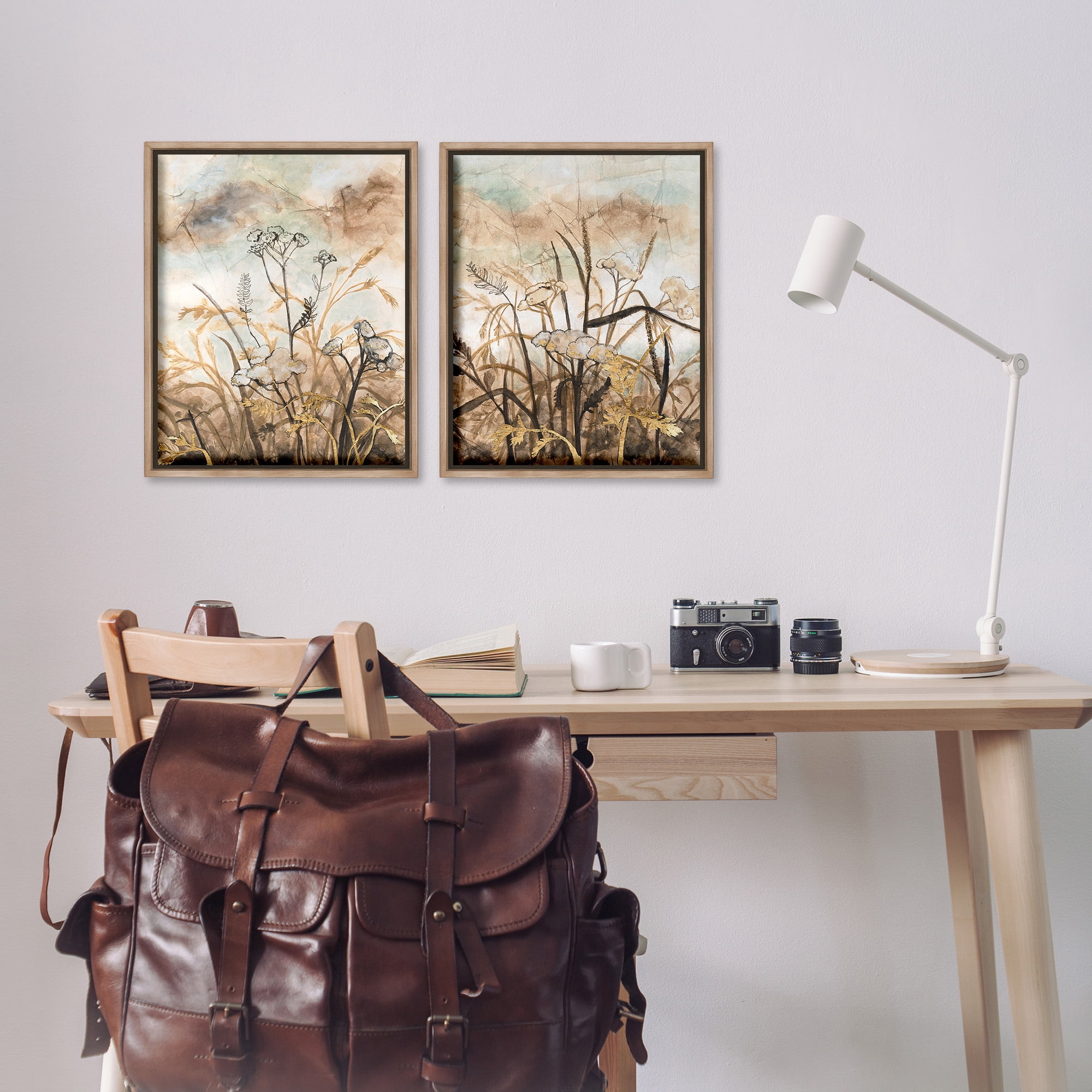 Stupell Industries Abstract Nature Outlines Landscape Painting Brown Floater Framed Canvas Art Print Wall Art, 17 x 21, Set of 2