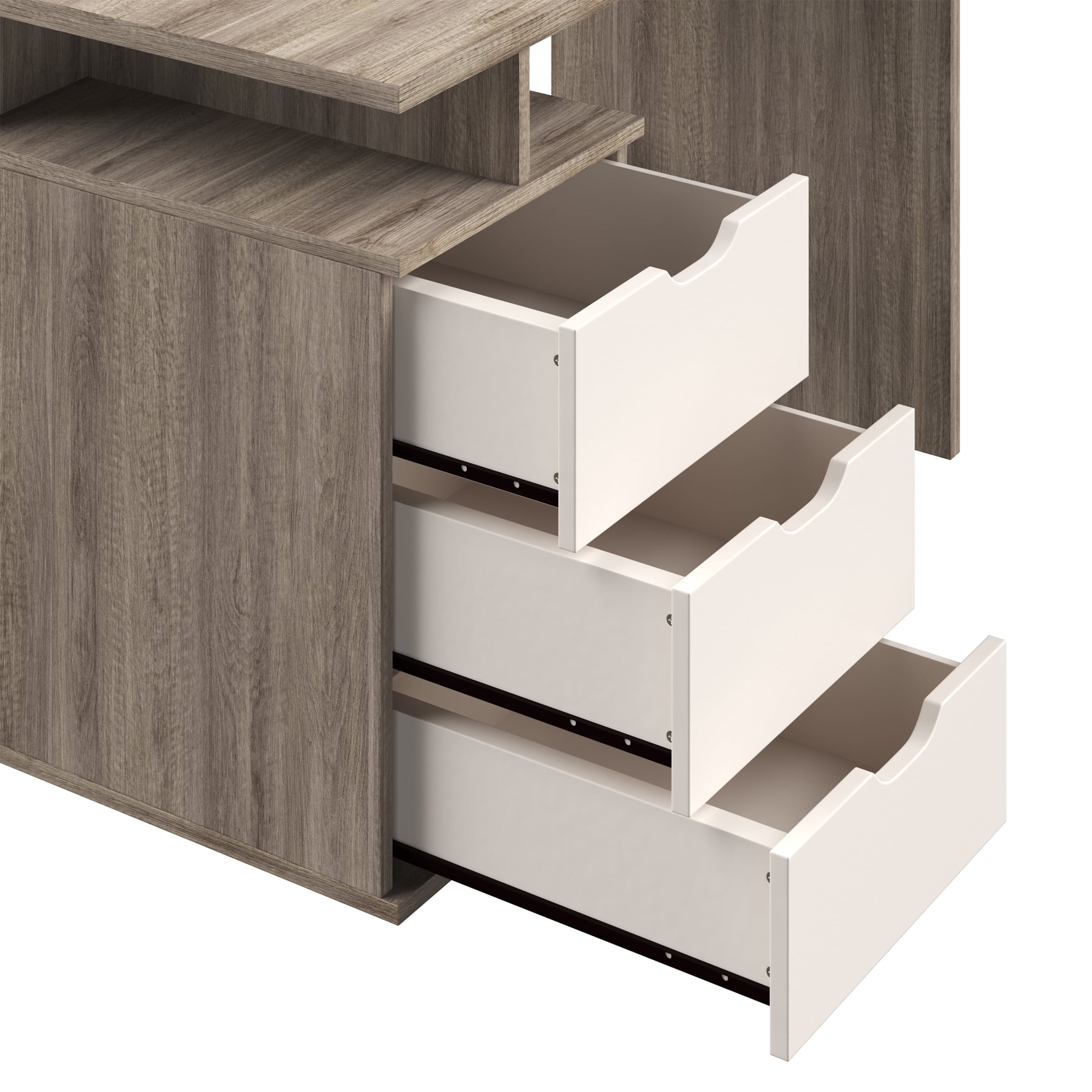 Lavish Home Computer Desk with Attached 3-Drawer File Cabinet (White)