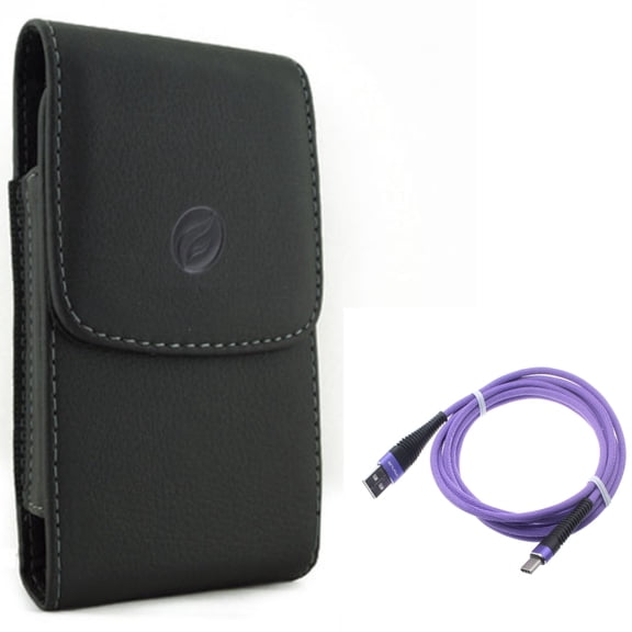 Case Belt Clip w 10ft USB-C Cable for Samsung Galaxy S21,S20 - Leather Holster Cover, Purple Type-C Charger Cord Combo