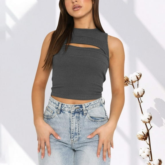 Idoravan Womens Plus Size Shirts Spring Savings Women's Sleeveless Summer Sexy Casual Tops Regular Round Neck Solid Sleeveless Vest Tops