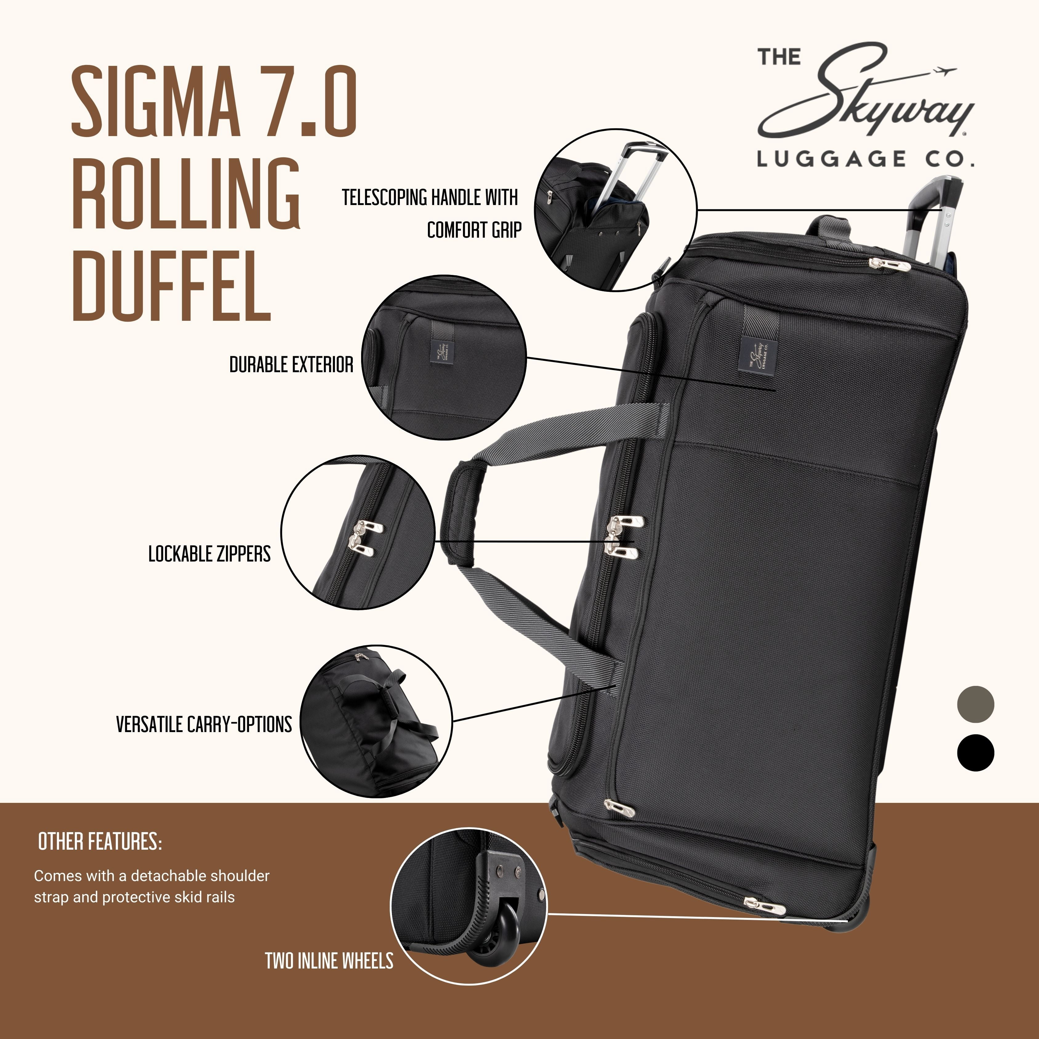 Skyway Luggage Sigma 7.0 Lightweight Rolling Duffel Bag, Adult