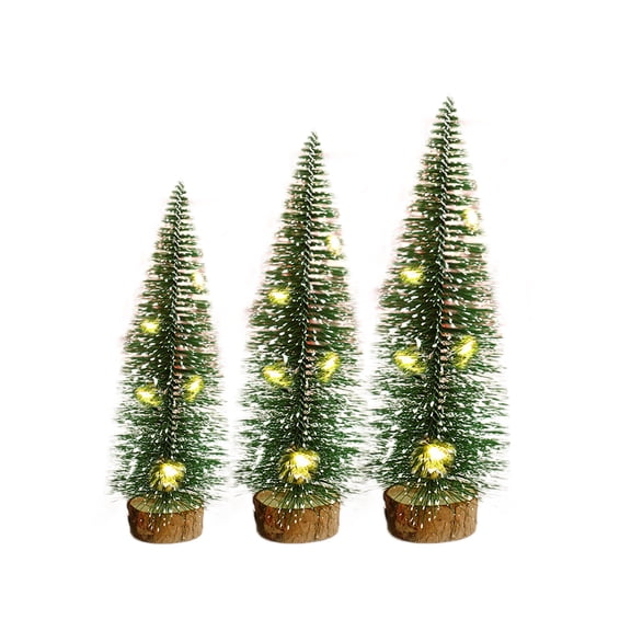 Tahtuvzn Home Decor 3Pcs Mini Christmas Trees with Wooden Base Artificial for Village Tabletop Room Party Crafts Indoor Light