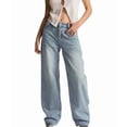 thumbnail image 2 of Women Y2k Baggy Jeans Loose Fit Boyfriend Straight Wide Leg Jeans Trendy Stretch Long Denim Pants Light Blue L, 2 of 9
