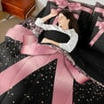 thumbnail image 4 of Homewish Kids Teens Pink Ribbon Bowknot Bedding Comforter Set 7-Piece,Dreamy Princess King Bedding Sets,Bling Glitter Ultra Soft Bed Sheets,Lightweight Room Decor,Reversible, 4 of 8