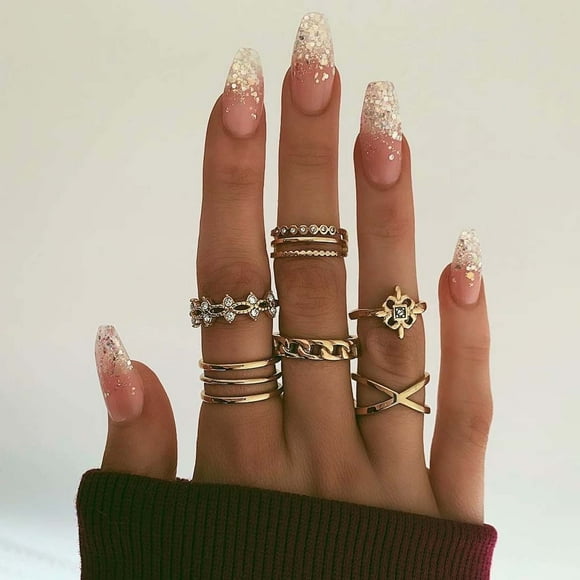 TopLLC Rings 8PCS And Personalized Flower Chain Inlaid Rhinestone Set Popular ring