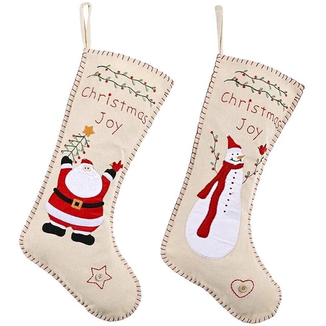 Calcetín de Navidad 2 Medias de Navidad, Costura de bordado Arpillera Carácter tradicional de vacaciones de Navidad Bolsa de regalo de dulces Calcetines colgantes, Utilizado para decoración de fiestas Fason ZYY-2532