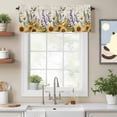 thumbnail image 2 of Sunflower Lavender Valance Curtain for Windows Retro Eucalyptus Leaf Yellow Sunflower Purple Lavender Linen Texture Rod Pocket Curtain Valances Short Window Treatments for Kitchen Bathroom 60 x 18 In, 2 of 9