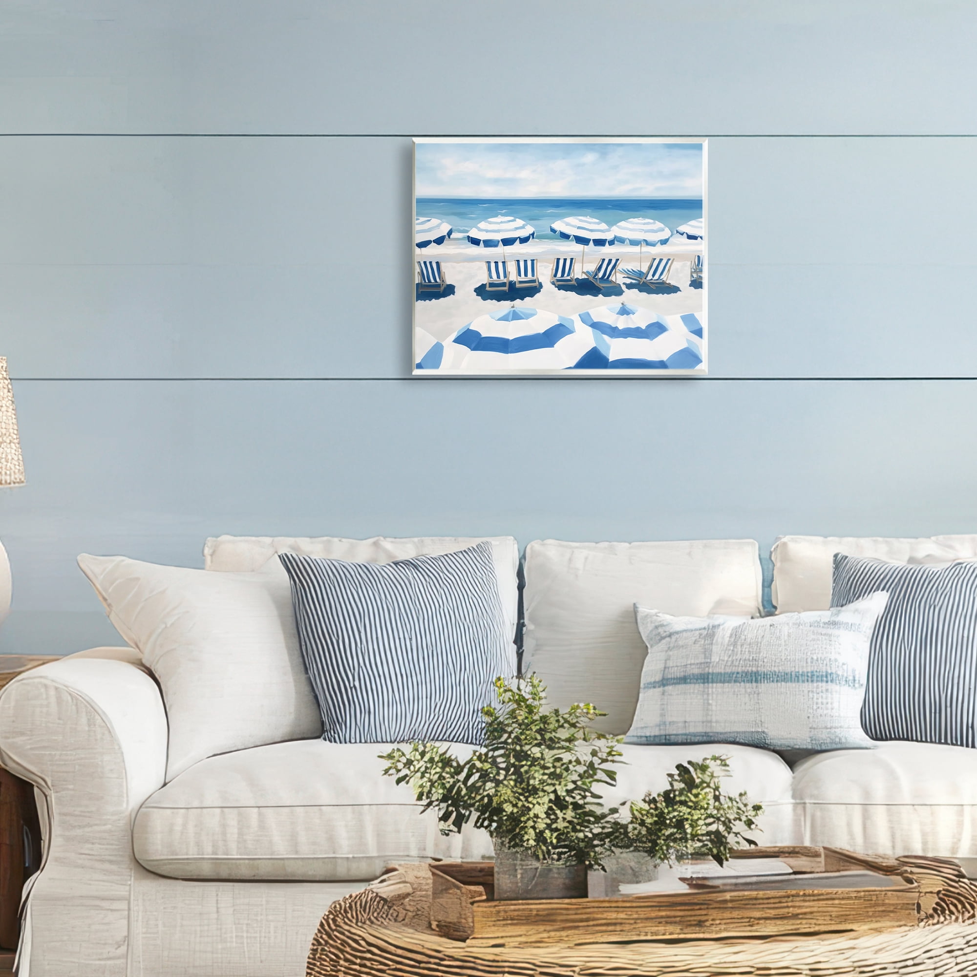 Stupell Industries Beach Nice Blue Striped Umbrellas Wall Plaque Art, design by Sisi and Seb