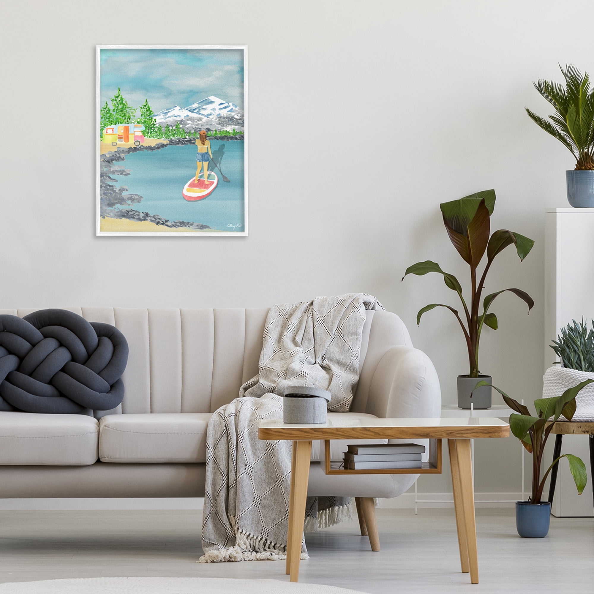 Stupell Industries Lake Tahoe Paddle Boarding White Framed Giclee Art, design by Hillary Holt