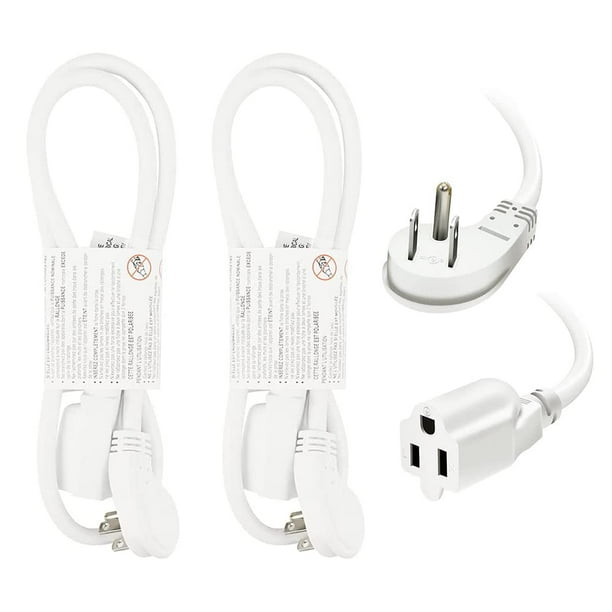 Cable de extensión EP de enchufe plano de 90 cm, 16 AWG, 3 puntas, paquete de 2