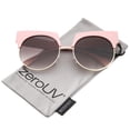 thumbnail image 1 of zeroUV Female Oversize Bold Brow Wide Temple Round Lens Half-Frame Cat Eye Sunglasses 57mm (Pink-Gold / Lavender) - 57mm, 1 of 5