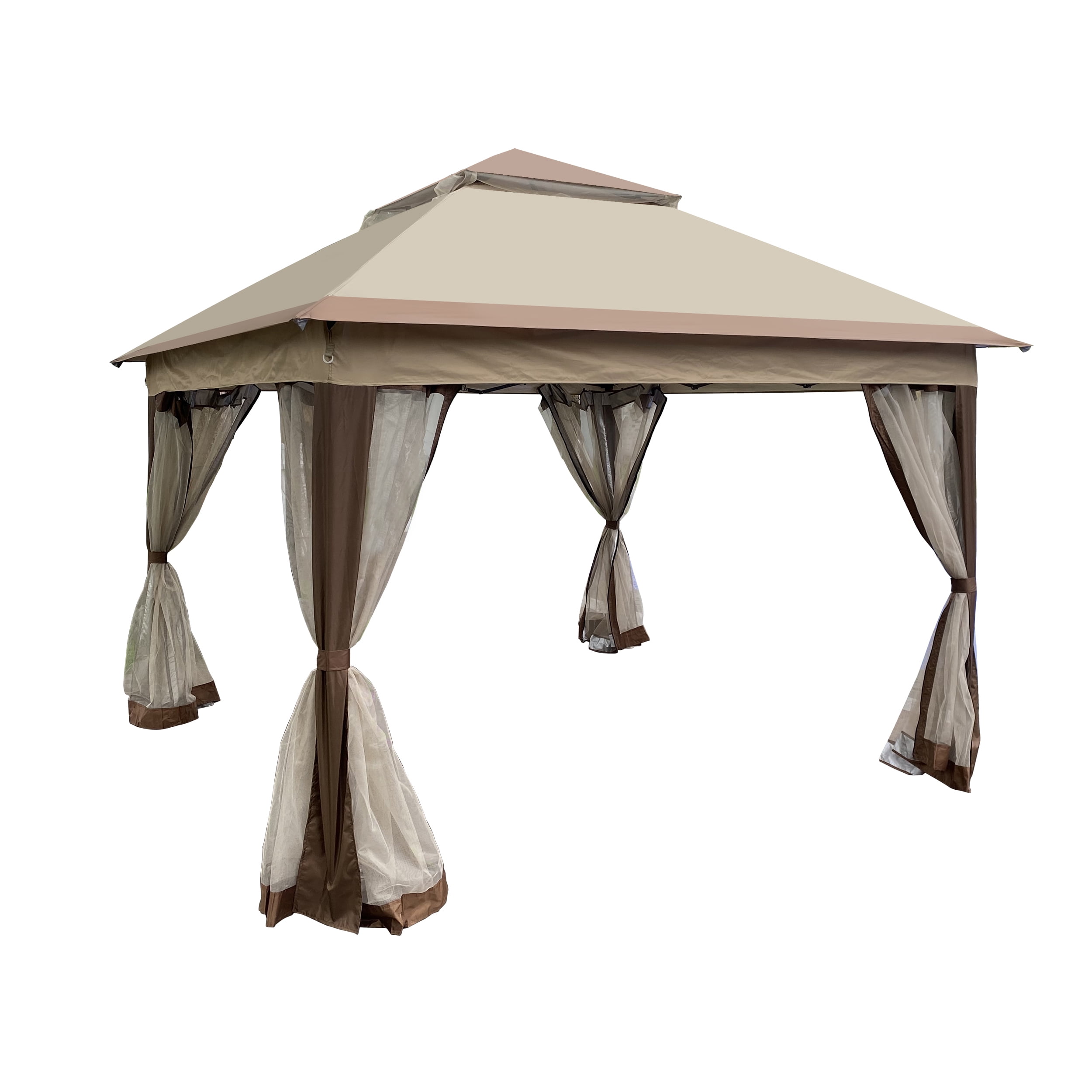Pop Up Gazebo Canopy 11x11 Ft, Outdoor Event Tent with Removable Zipper Netting, 2-Tier Soft Top Shelter for Patio, Garden, Camping, Instant Setup, Coffee