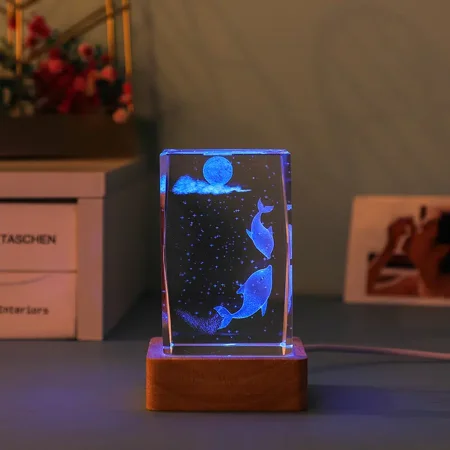 

VIRSY 1pc Cute Underwater Animal Jellyfish Crystal Cube Column Luminous Night Light Decoration Room Bedroom Decoration Desk Lamp Creative Gift