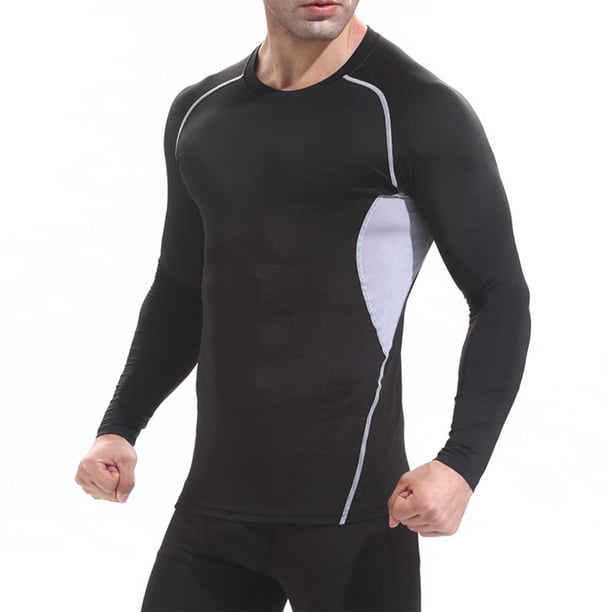 pstuiky camisas de manga larga para hombre, Camiseta deportiva de manga larga con cuello redondo para hombre, color liso camisetas de hombre l