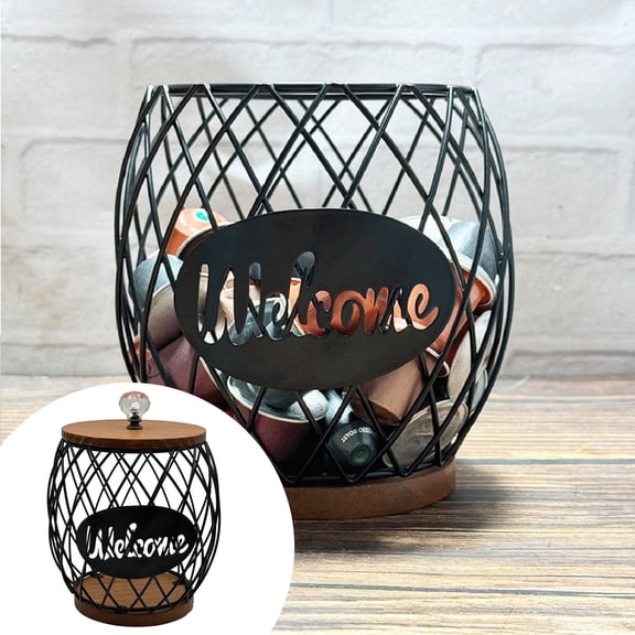 Food Storage Coffee Pod Holder Container with Wooden Lid Organizer for Home Hotel Family Countertop Convenience