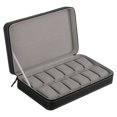 thumbnail image 1 of - Caja de Piel Sintética Negra con Puntada Y Cremallera para Almacenamiento de Reloj de , 12 Ranuras, 1 of 9