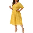thumbnail image 4 of MODA NOVA Juniors Plus Size V Neck Bubble Short Sleeve Semi Sheer Midi  Dress, 4 of 5