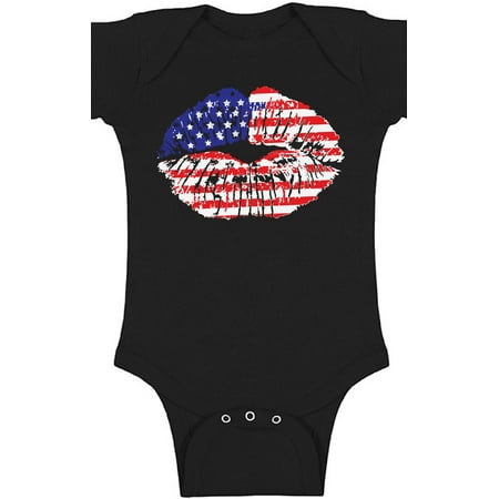 

Awkward Styles Baby USA Flag Lips Cool Graphic Baby Short Sleeve Bodysuit Tops 4th of July Gift Independence Day