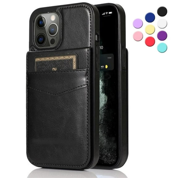 Entronix Wallet Case for iPhone 12/12 Pro, PU Leather [6 Slots] Card Holder Flip Stand, Black