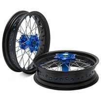 Supermoto 3.5/4.25x17" Wheels Blue Hubs Set For Yamaha WR250F 2015-2019 WR450F 2012-2018