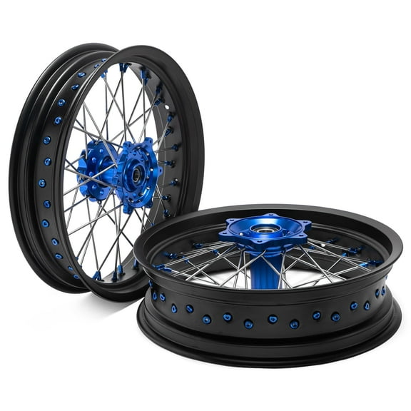 Supermoto 3.5/4.25x17" Wheels Blue Hubs Set For Yamaha WR250F 2015-2019 WR450F 2012-2018