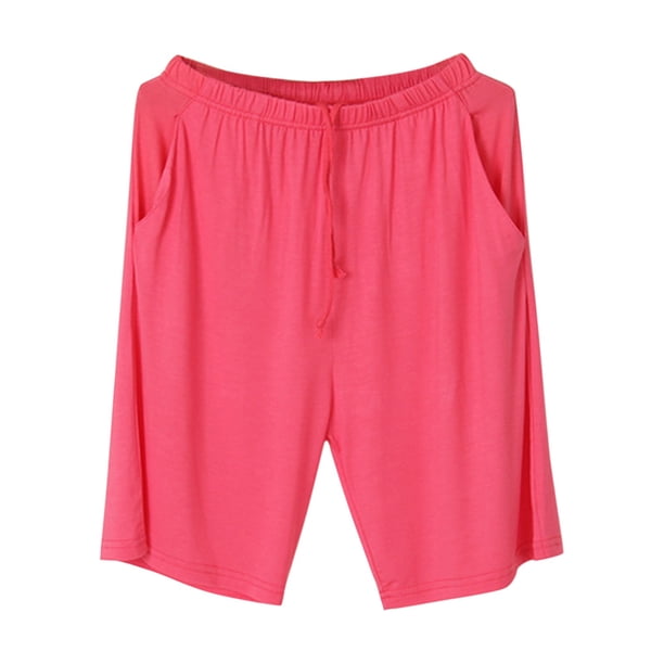 Gibobby Pijama algodón mujer Pantalones deportivos de verano para mujer, Color sólido, de talla grande, se pueden usar fuera de pantalones de pijama(Rojo de la sandía,M)