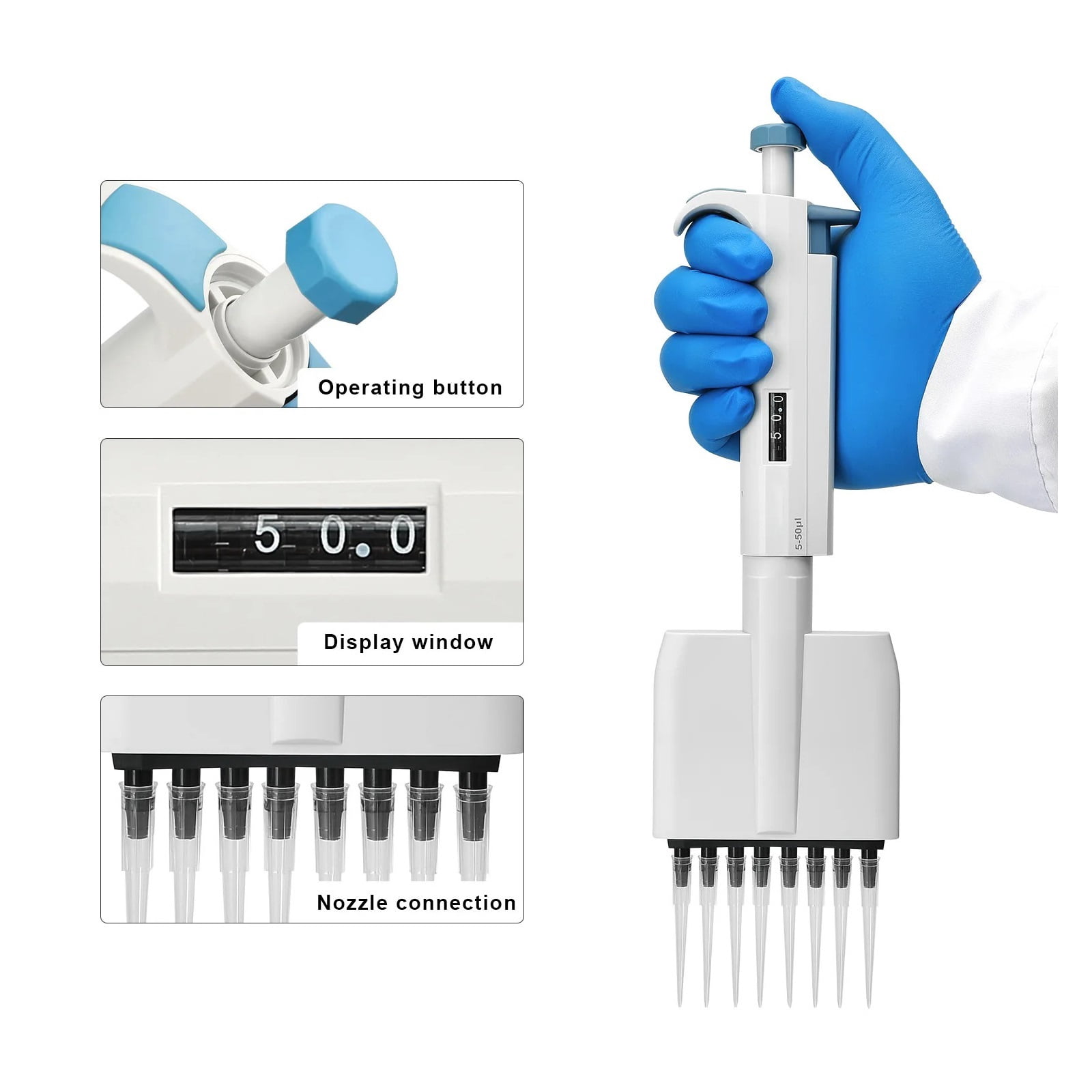 Multichannel Pipette Gun Adjustable Volume 8 Channels Pipettor Lab Equipment Machinical ,Precision & Accuracy