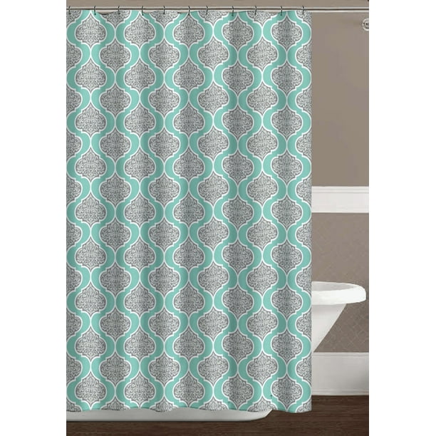 C H D Home Turquoise Grey White Fabric Shower Curtain Decorative Fl Damask Design 70 X 72 Inches Com C H D Home Turquoise Grey White Fabric, Teal Gray Geometric Curtains