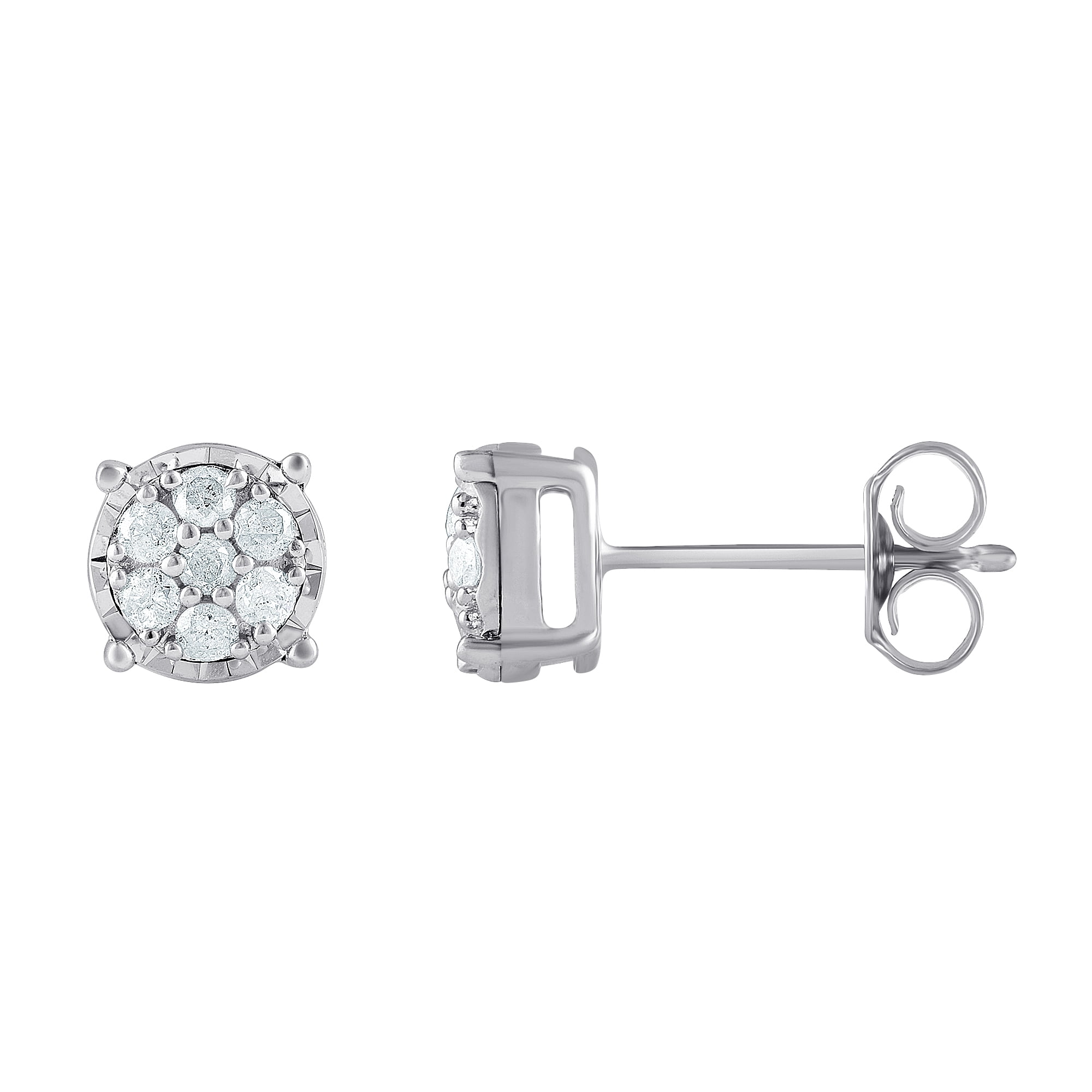 1/2 Carat T.W Sterling Silver White Stud Earrings and Bolo Bracelet 2 Pcs set.