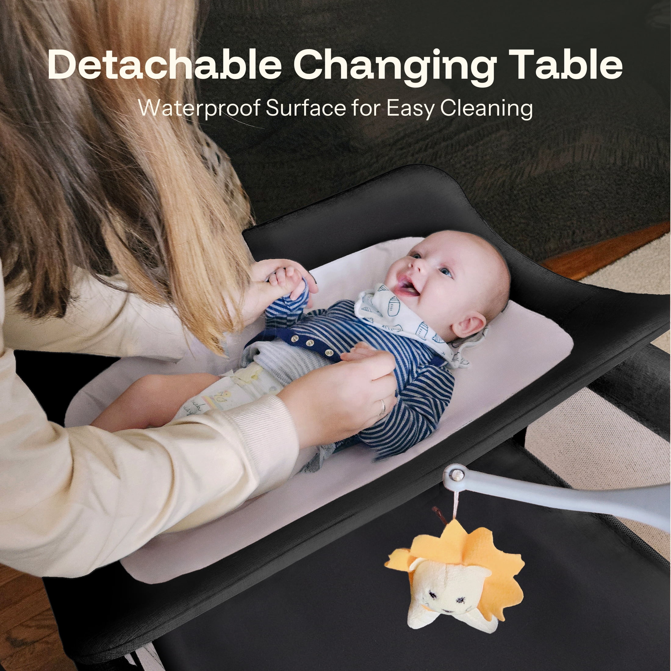 HARPPA 5 in 1 Portable Playard and Bassinet Bedside Sleeper for Newborn to Toddler, Unisex, Black
