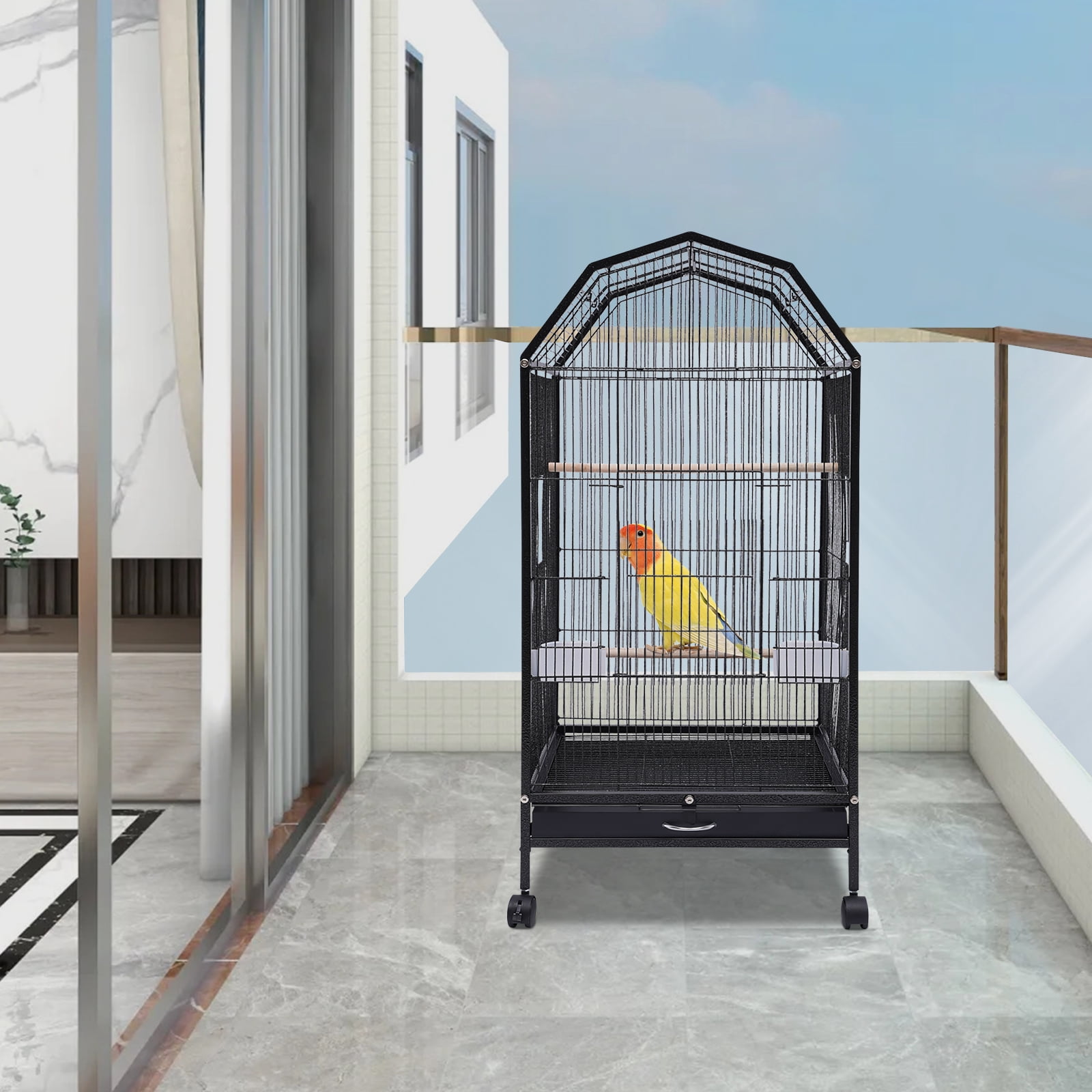 Parakeet Bird Cage with Stand, 39.9H Inch Large Bird Cages with 4 Universal Wheels and 2 Feeding Cups,Finch Bird Pet Bird Flight Cages,for Cockatiel Conure Macaw Budgie