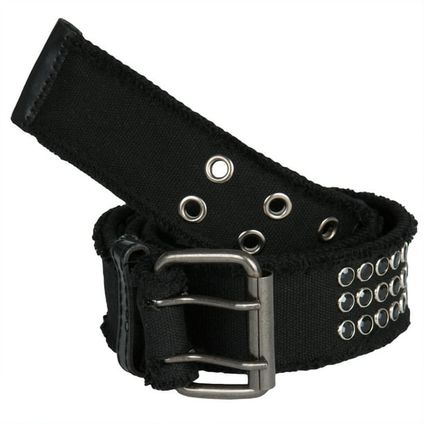 Old Glory Frayed Jewel Studded Black  Double Grommet Belt Large