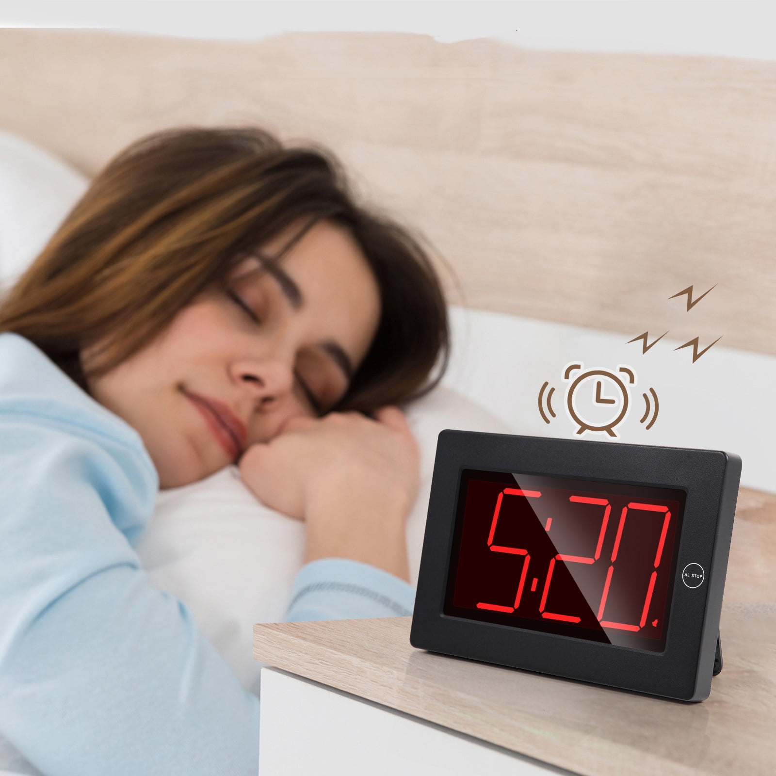 Kwanwa 8" Digital Wall Clock, Alarm Clock Battery Operated, Auto Dimmer Mode, Tabletop, Bedroom, Living Room, Office