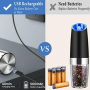 AsFrost Electric Salt and Pepper Grinder Set USB Rechargeable with Adjustable Coarseness Stainless Steel Automatic Salt n Pepper Mill Grinders Refillable with light
