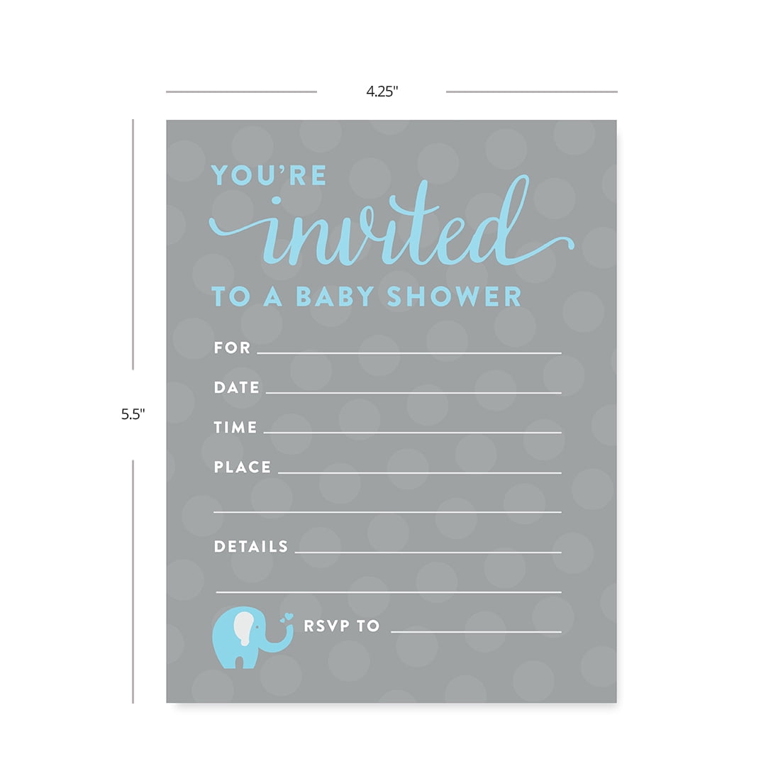 Boy Elephant Baby Shower Blank Invitations 20ct Walmart Com