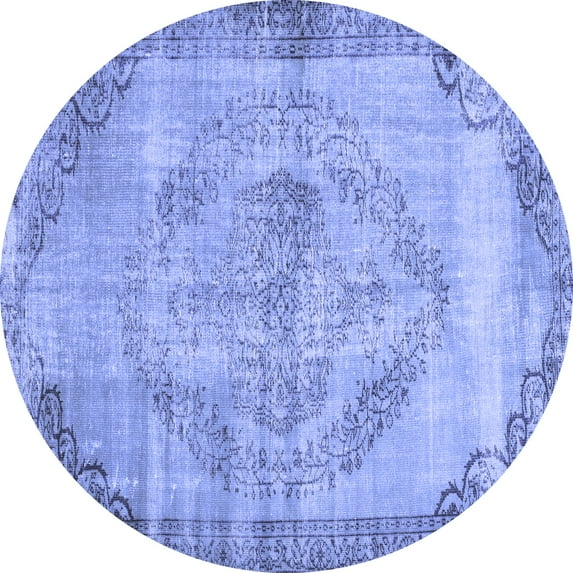 Ahgly Company Machine Washable Indoor Round Abstract Blue Contemporary Area Rugs, 3' Round