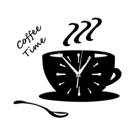 Homoyoyo Black Acrylic Coffee Wall Clock Modern Kitchen Decor Silent Timepiece for Home Office