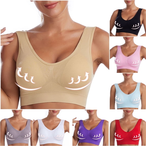 ibuvkizy Bras for Women Sports Bra Comfortable Breathable,Push up Wireless Bra,Ladies Traceless One-piece No Steel Ring Vest Breathable Gathering Bra Woman Underwear,Women Bras Plus Size