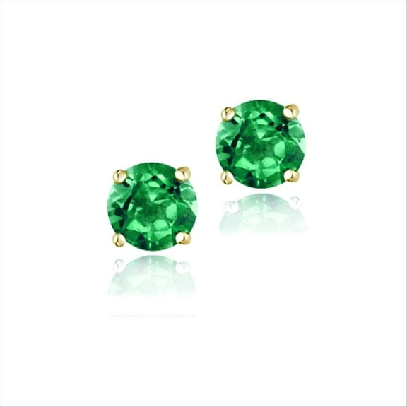 18K Gold over Sterling Silver 1.15ct Created Emerald Stud Earrings, 5mm